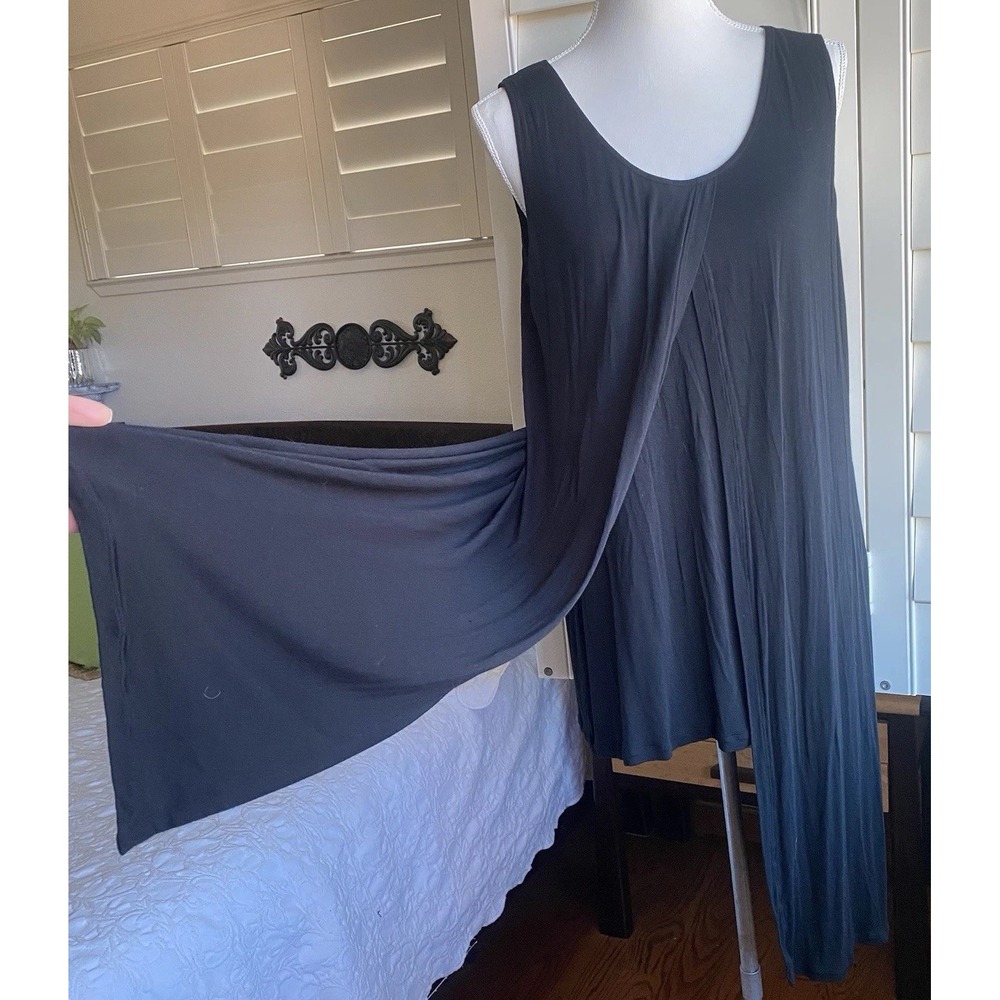 Cabi Black Long Drape‎ Tunic Top Artsy Lagenlook Stretch M 3243 Sleeveless